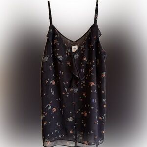 CAbi Black Floral Cami with Pinstripes style 3607 Size Large